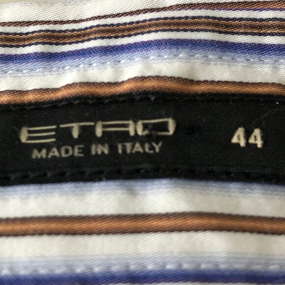 Etro Button Down Striped Italian Made Shirt Blue Wht Gold Sz 8/44 no fabric tag - Picture 7 of 8